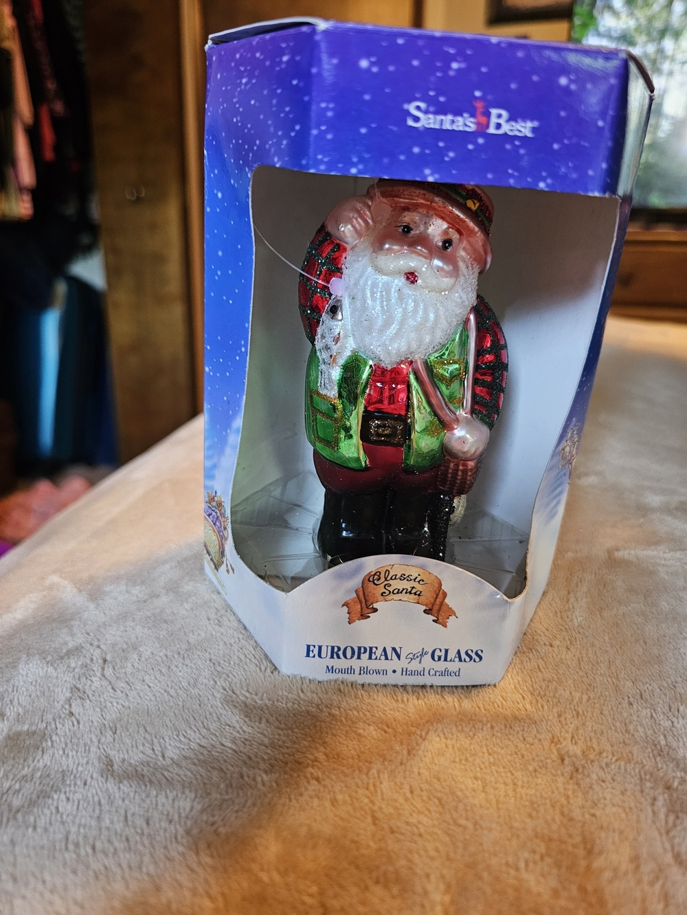 Santa's Best Glass Santa Ornament - Red, Green, White, Black European Style